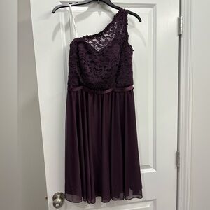 One shoulder David’s Bridal Bridesmaid dress